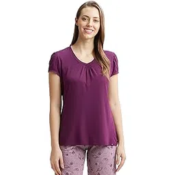 jockey RX12 Women's Micro Modal Cotton Relaxed Fit Solid V Neck Half Sleeve T-Shirt with Lace Trim On Sleeves-picture-22