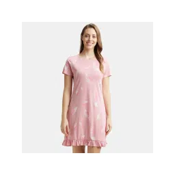 Jockey RX25 Women Micro Modal Cotton Printed Sleep Dress - Blush Assorted-picture-23
