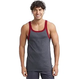 jockey US27 Men's Super Combed Cotton Rib Square Neck Gym Vest (Shoulder Strap Color May Vary)_Charcoal & Red Pepper_L-picture-31