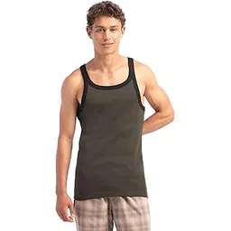 jockey US27 Men's Super Combed Cotton Rib Square Neck Gym Vest (Shoulder Strap Color May Vary)_Olive & Black_L-picture-31
