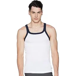 jockey US27 Men's Super Combed Cotton Rib Square Neck Gym Vest (Shoulder Strap Color May Vary)_White & Navy_M-picture-27