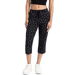 jockey Women Slim Fit Combed Cotton Capris (1300_Black Printed_M_Black_M)-picture-22