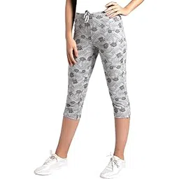jockey Women's Slim Fit Cotton, Spandex Capri (1300_Light Grey Melange Printed_L_Grey_L)-picture-21