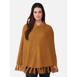 JoE Hazel Cable Knit Shirt Collar Acrylic Longline Poncho-picture-29