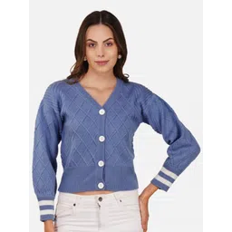 JoE Hazel Checked V-Neck Acrylic Crop Cardigan-picture-11