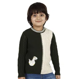 JoE Hazel Full Sleeves Baby Dinosaur & Cable Design Detailed Acrylic Pullover - Olive Green-picture-20
