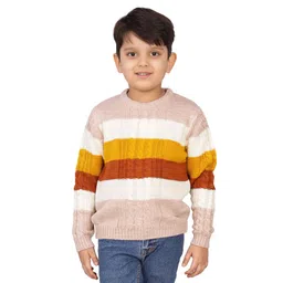 JoE Hazel Full Sleeves Cable Knit Designed Striped Sweater - Multi Colour-picture-28
