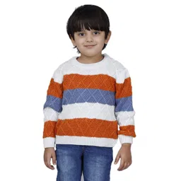 JoE Hazel Full Sleeves Woven Design Detailed Colour Blocked Sweater - Orange-picture-13