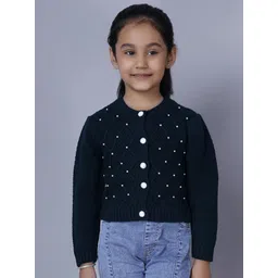 JoE Hazel Girls Cable Knit Self Design Embellished Cardigan Sweater-picture-23