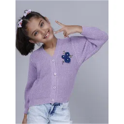 JoE Hazel Girls Cable Knit Self Design Embellished Detail Acrylic Cardigan-picture-32