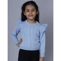 JoE Hazel Girls Cable Knit Self Design Embellished Detail Acrylic Pullover-picture-28