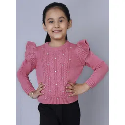 JoE Hazel Girls Cable Knit Self Design Pullover Sweater-picture-26