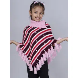 JoE Hazel Girls Self Design Embellished Acrylic Poncho-picture-19