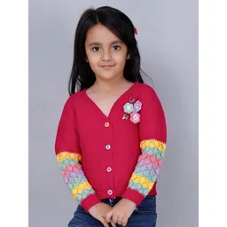 JoE Hazel Girls Self Designed V-Neck Acrylic Cardigan-picture-35