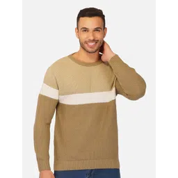 JoE Hazel Men Beige & White Colourblocked Pullover-picture-34