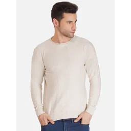 JoE Hazel Men Beige Solid Cotton Pullover Sweater-picture-15