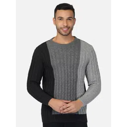 JoE Hazel Men Grey & Black Colourblocked Pullover-picture-33