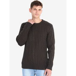 JoE Hazel Men Khaki Acrylic Cable Knit Pullover-picture-37