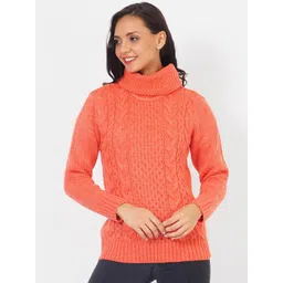JoE Hazel Women Orange Cable Knit Acrylic Pullover Sweater-picture-16
