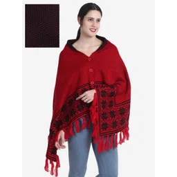 JoE Hazel Women Red & Black Longline Acrylic Poncho-picture-20
