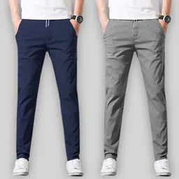 joggers park Pack of 2 Men Solid Dark Blue, Grey Track Pants-picture-28