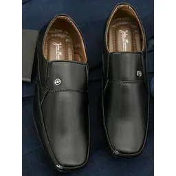 John Karsun Men Black Textured Formal Slip-On Shoes-picture-13