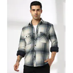 john players jeans Men Checked Slim Fit Shacket with Flap Pockets-picture-33