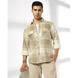 john players jeans Men Checked Slim Fit Shacket with Flap Pockets-picture-21