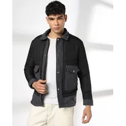 john players jeans Men Colourblock Slim Fit Bomber Jacket with Flap Pockets-picture-31