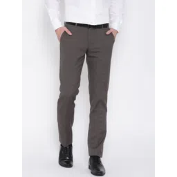 John Players Men Brown Solid Slim Fit Flat-Front Formal Trousers-image-18