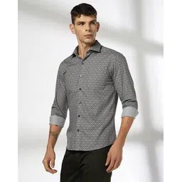 john players Men Geometric Print Slim Fit Shirt with Patch Pocket-picture-35