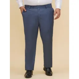 John Pride Blue Cotton Plain Formal Trousers-picture-31