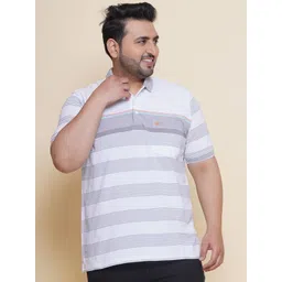 John Pride Horizontal Striped Polo Collar Cotton Plus Size T-shirt-picture-30