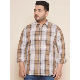 John Pride Men Brown Tartan Checks Opaque Checked Casual Shirt-picture-33