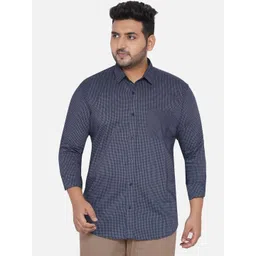 John Pride Men Grey Gingham Checked Plus Size Casual Shirt-picture-30