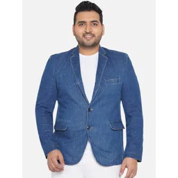 John Pride Men Plus Size Blue Solid Single Breasted Denim Casual Blazer-picture-18