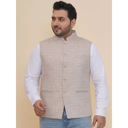 John Pride Men Plus Size Checked Nehru Jacket-picture-37