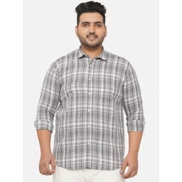 John Pride Men Plus size Grey Standard Tartan Checks Checked Cotton Casual Shirt-picture-22