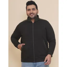 John Pride Men Plus Size Pure Cotton Mock Collar Front-Open Sweatshirt-picture-15