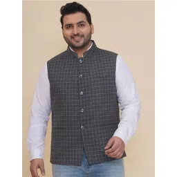 John Pride Men Plus Size Regular Fit Checked Nehru Jacket-picture-18