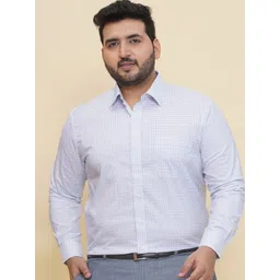 John Pride Men Spread Collar Micro Checked Cotton Formal Plus Size Shirt-picture-22