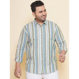 John Pride Multi Striped Spread Collar Cotton Linen Casual Shirt-picture-39