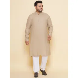 John Pride Plus Size Band Collar Pure Linen Kurta With Trousers-picture-39