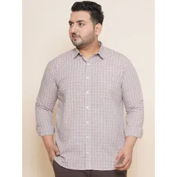 John Pride Plus Size Checked Spread Collar Pure Cotton Casual Shirt-picture-39