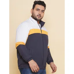 John Pride Plus Size Colourblocked Mock Collar Lightweight Padded Jacket-picture-24