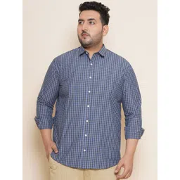 John Pride Plus Size Grid Tattersall Checked Regular Fit Opaque Cotton Casual Shirt-picture-17