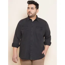 John Pride Plus Size Long Sleeves Faded Denim Cotton Casual Shirt-picture-30