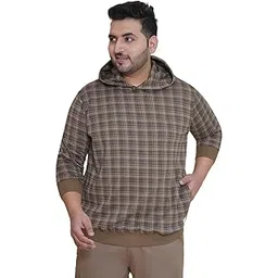 john pride Plus Size Men Regular Checked Brown Pullover Hooded Sweatshirt(JPSWT75206)-picture-32
