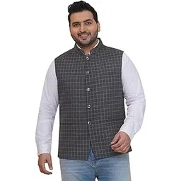 john pride Plus Size Men Regular Fit Checked Grey Tweed Nehru Jacket (JPNJ7501_Grey)-picture-33
