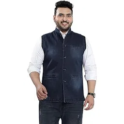john pride Plus Size Men Regular Fit Navy Blue Stretchable Denim Nehru Jacket (JPNJ7525_Navy Blue)-picture-36
